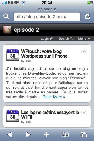 blog.episode-2.com avec plugin WPTouch, sur l\'iPhone blog.episode-2.com avec plugin WPTouch, sur l\'iPhone